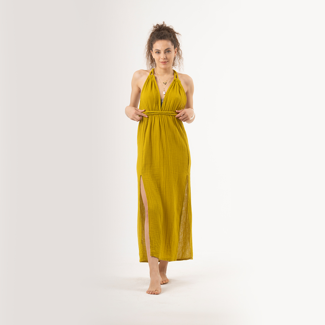 Afrodit Saç Örgülü Müslin Elbise Standart Beden