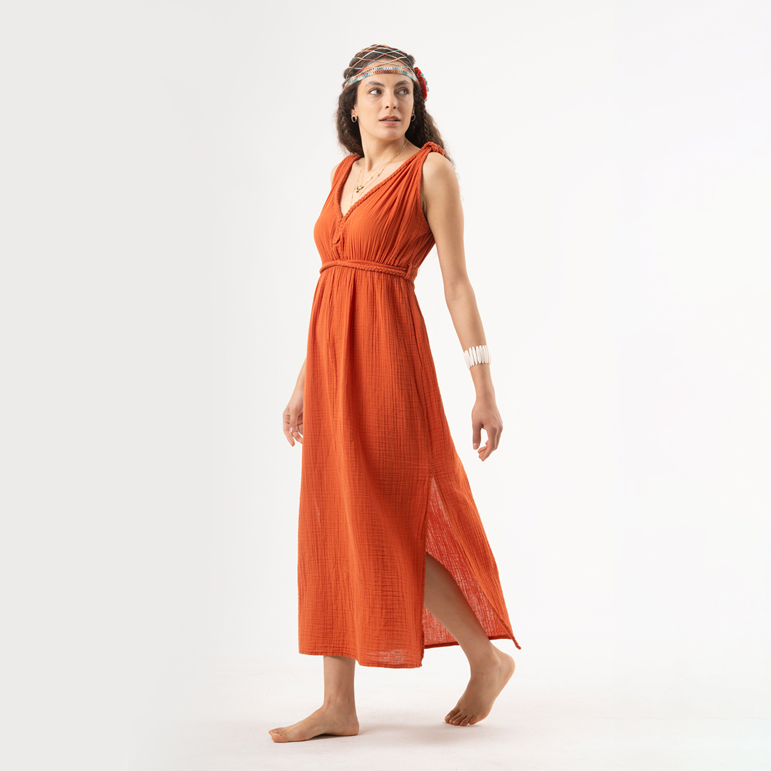 Kleopatra Saç Örgülü Müslin Elbise Standart Beden