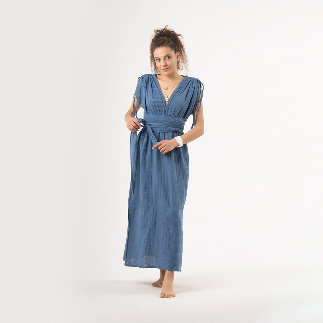 Helen Omuzdan Büzgülü Müslin Elbise Standart Beden